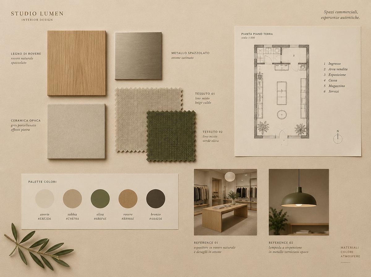 Mood board del progetto per il locale commerciale